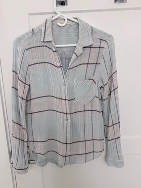 Side Stitch Blue Striped Lightweight Button-Up